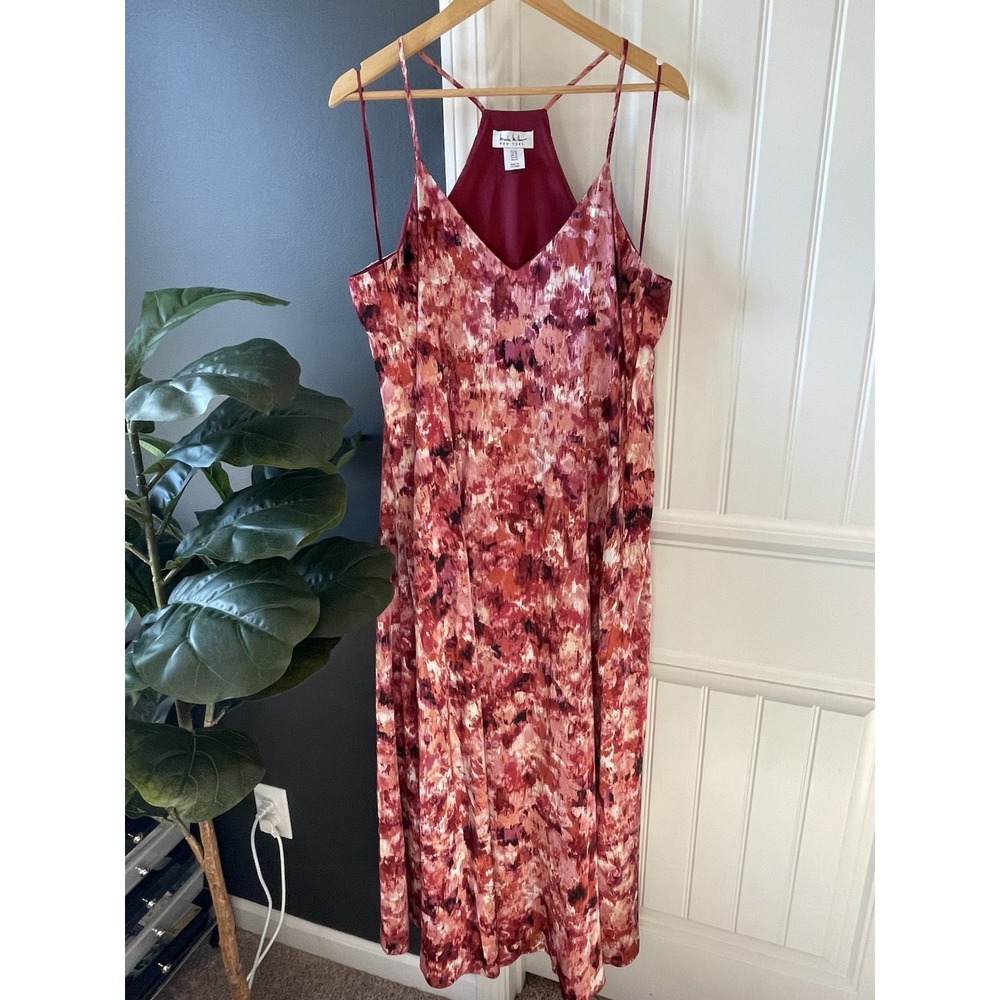 Nicole Miller Dress Satin Chemise Gown Multicolor Abstract V-Neck Sleeveless XL